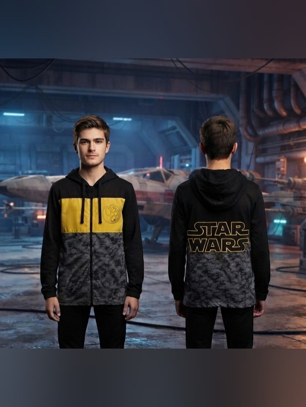 Disney StarWars Rebel Alliance Vs Galactic Empire Colorblock Camo Zipup Hoodie M